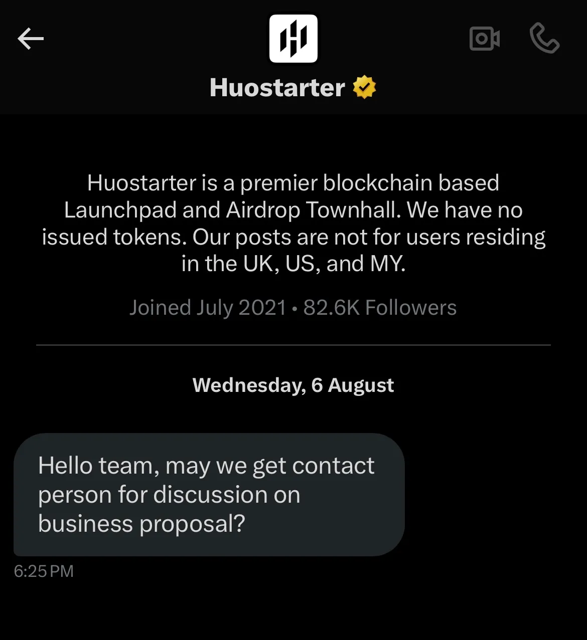 Investor DM regarding inbound opportunity